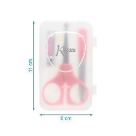 KioKids Estuche de Manicura para Bebé +3 Meses Rosa, Set con Tijeras Punta Redonda, Cortaúñas y Lima Portátil