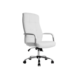 Q-connect Silla de Dirección Piav Simil Piel Base Metálica Ruedas Premium Color Blanco Altura Máxima 1250 mm, Anchura 610 mm, Profundidad 700 mm