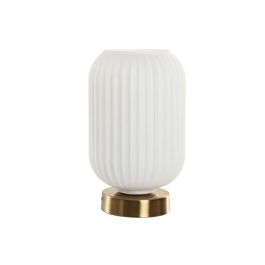 DKD Home Decor Lámpara de Sobremesa Moderna de Cristal y Metal Blanco Dorado, para bombilla E27, Potencia Máx. 50W, 14x23x14 cm