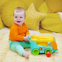 Bright Starts BRI0074451168275 Autobús Safari Elefantes Lanzador Tobogán Pelotas, 3 Pelotas, Luz, +30 Canciones y Melodías, 6+ meses