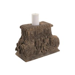 DKD Home Decor Portavelas Indio Teca Tallado Columna Antigua 26 x 30 x 26 cm (2 Unidades)