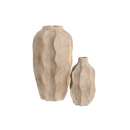 DKD Home Decor Jarrón Romántico de Gres Beige 16 x 30 x 16 cm con Ondas