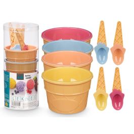 Set 4 Copas Helado con Cucharas Leknes - 10x23.5x10 cm, Azul/Rosa/Amarillo/Salmón (12 Unidades) Precio: 36.49999969. SKU: B1JQQVHQ8X