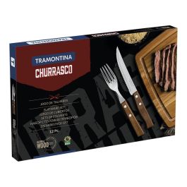 Tramontina Juego para asado 12 piezas, cuchillos y tenedores de acero inoxidable con mangos de madera