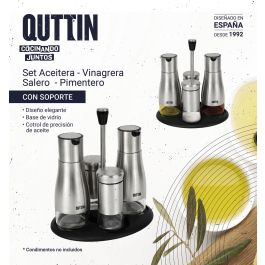 Quttin Set de 4 Dispensadores de Acero Inoxidable con Soporte - Ideal para Cocina y Mesa (8 Unidades)