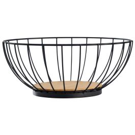 Day Cesta Panera Alambre Malla Metálica Base Bambú Diámetro 28 cm Alto 12 cm