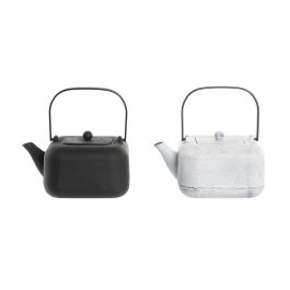 DKD Home Decor Tetera Oriental 1.2L Hierro Colado Inox Negro Blanco Pack 2 Unidades