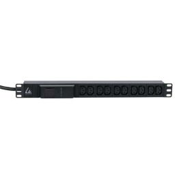 Lanview Regleta PDU 19" para Rack 1U, 10 x C13, Medidor AMP, 16A, Cable 3m con Enchufe Commando IEC 60309 CEE