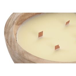 DKD Home Decor Vela Scandi de Cera y Paulownia Natural 21x21x9 cm - Pack de 4 Unidades, 600gr