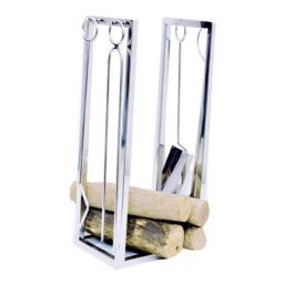 DKD Home Decor Leñera Moderna Organizador de Leña Acero Inoxidable Plateado - Set 4 Piezas, 54x6x1 cm, Ideal para Salón y Chimenea