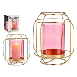 Base Vela Cristal Farol Rosa Metal Oro Giftdecor 19x20x19 cm (8 Unidades)