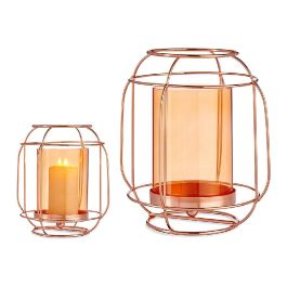 Giftdecor Base Vela Cristal Farol Ambar Metal Cobre 19x20x19 cm (8 Unidades) Precio: 92.50000001. SKU: S3609614