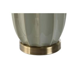 DKD Home Decor Lámpara de Sobremesa Moderna Verde y Blanco, con Base de Gres y Plafón de Lino, compatible con bombillas E27 LED, 41x41x78 cm