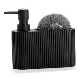 Andrea House Dispensador de jabón con estropajo negro 300ml 16,5x5,5x15cm cc71087