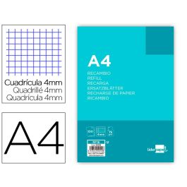 Recambio Liderpapel A4 100 Hojas 75 gr-M2 Cuadro 4 mm Con Margen 4 Taladros