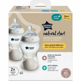 Biberones - TOMMEE TIPPEE - NATURAL START - 340 ml - Anticólicos - Tetina imitando la forma del pecho - Set de 2