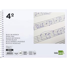 Bloc Musica Liderpapel Combi Pentagrama 3 mm Mas Cuadricula De 4 mm Para Anotaciones Cuarto20 Hojas 100 gr-M2