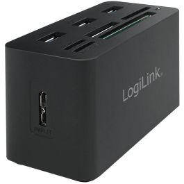 LogiLink CR0042 USB 3.0 Hub 3 Puertos USB 3.0 con Lector de Tarjetas Todo-en-Uno Compatible con CF, MS Duo, MicroSD y más, Negro