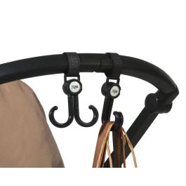 KioKids Ganchos Dobles para Carrito con Velcro - Set de 2 Unidades Negros para Colgar Bolsas