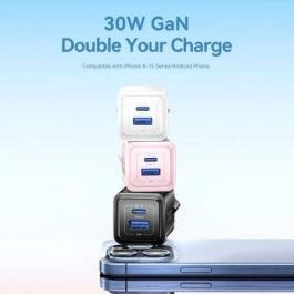 Vention FEQL0-EU Cargador de Pared GaN 30W con 2 Puertos: USB-C y USB-A. Carga Rápida compatible con PD 3.0, QC 3.0. Color Azul.