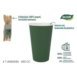 Set de 7 vasos de cartón verde pino 450 cc - Algon (16 Unidades) Precio: 12.50000059. SKU: B16WW7ELLL
