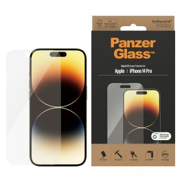 PanzerGlass Protector de Pantalla de Vidrio Templado para iPhone 14 Pro, Aplicación en Seco, Antibacteriano, Resistente a Rayones y Golpes, Transparente - 1 Unidad