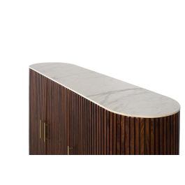 GINER Y COLOMER Aparador Curvo Madera Mango Nogal 150 cm con Tapa Marmol Blanco