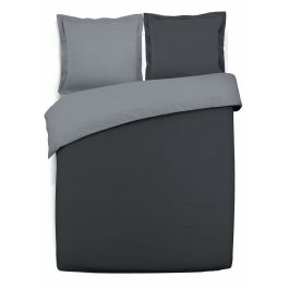 VISION Funda nórdica bicolor 100% algodón - 1 funda nórdica 240 x 260 cm + 2 fundas de almohada 65 x 65 cm - Gris / Antracita VISION Funda nórdica bicolor 100% algodón - 1 funda nórdica 240 x 260 cm + 2 fundas de almohada 65 x 65 cm - Gris / Antracita