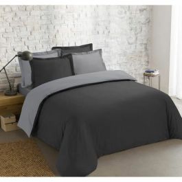 VISION Funda nórdica bicolor 100% algodón - 1 funda nórdica 240 x 260 cm + 2 fundas de almohada 65 x 65 cm - Gris / Antracita VISION Funda nórdica bicolor 100% algodón - 1 funda nórdica 240 x 260 cm + 2 fundas de almohada 65 x 65 cm - Gris / Antracita