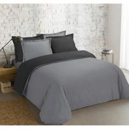 VISION Funda nórdica bicolor 100% algodón - 1 funda nórdica 240 x 260 cm + 2 fundas de almohada 65 x 65 cm - Gris / Antracita VISION Funda nórdica bicolor 100% algodón - 1 funda nórdica 240 x 260 cm + 2 fundas de almohada 65 x 65 cm - Gris / Antracita