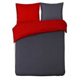 VISION Funda nórdica bicolor 100% algodón - 1 funda nórdica 220 x 240cm + 2 fundas de almohada 65 x 65 cm - gris antracita