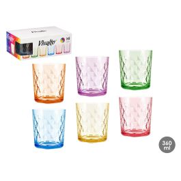 Vivalto Vaso de Vidrio Diamante 360 ml - Set Surtido de 6 Colores (Amarillo, Azul, Naranja, Morado, Rosa, Verde) (24 Unidades) Precio: 20.59000009. SKU: B1HYHP33KJ