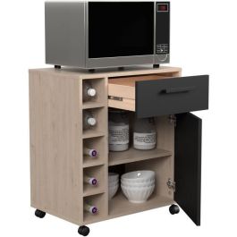 Parisot STUDIO803356 - Carrito de servicio Estudio 1 puerta, 1 cajón, 5 botellas - Roble/Negro mate - 60 x 40,3 x 71 cm