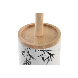 DKD Home Decor Escobillero Oriental de Baño Bicolor (Blanco y Negro) fabricado en Gres y Madera de Hevea - 10 x 38,5 x 10 cm