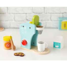 Juguete de Imitación Cafetera de Madera para Niños +3 Años con Accesorios: Botella, Cápsulas, Taza y Cuchara