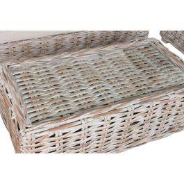DKD Home Decor Indo 2c25 Sofá Balinés Bicolor Ratán 103 x 64 x 220 cm Set de 4 con Cojines