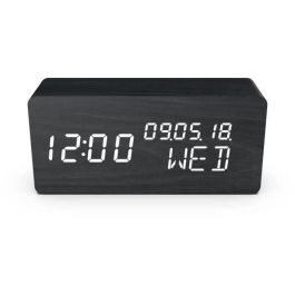 Evoom Despertador Multifunción 4 en 1 Reloj Termómetro Calendario Madera Negro Activación Sonido Táctil Pantalla Invisible Brillo Ajustable Evoom Despertador Multifunción 4 en 1 Reloj Termómetro Calendario Madera Negro Activación Sonido Táctil Pantalla Invisible Brillo Ajustable