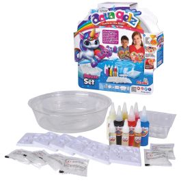 Aqua gelz set deluxe con 9 botes de colores, 6 moldes, 6 sobres de mezcla y un bol.