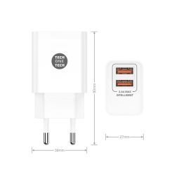 Cargador Tech One Tech 2.4 Doble Usb + Cable Braided Nylon Micro Usb Android Longitud 1 Mt Color Blanco