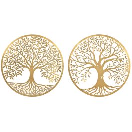 DKD Home Decor Decoración de Pared Estilo Shabby con Diseño de Árbol, Fabricada en Metal, Color Dorado, 100x100 cm (Pack 4 Unidades)