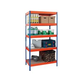 Estanteria Metalica Ar Storage 180x90X45 cm 5 Estantes 200 kg Por Estante Bandejas De Maderasin Tornillos Azul Naranja