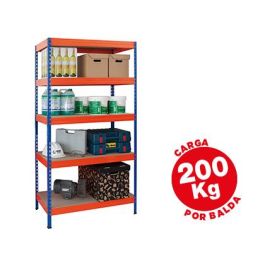 Estanteria Metalica Ar Storage 180x90X45 cm 5 Estantes 200 kg Por Estante Bandejas De Maderasin Tornillos Azul Naranja