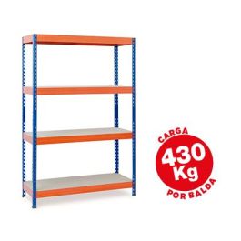 Estanteria Metalica Ar Storage 200x100X60 cm 4 Estantes 430 kg Por Estante Bandejas De Maderasin Tornillos Azul Naranja
