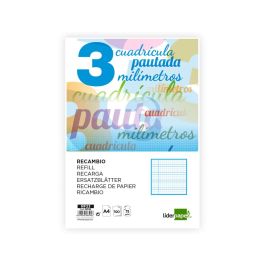 Recambio Liderpapel A4 Pautaguia 100 Hojas 75 gr Cuadriculado Pautado 3 mm Con Margen 4 Taladros