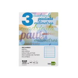 Recambio Liderpapel A4 Pautaguia 100 Hojas 75 gr Cuadriculado Pautado 3 mm Con Margen 4 Taladros