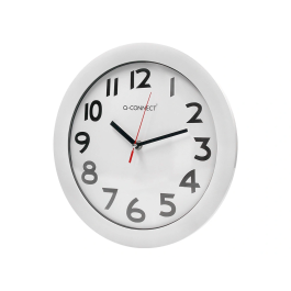Q-connect Reloj de Pared Redondo Plástico Oficina 30 cm Marco Blanco