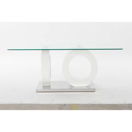 DKD Home Decor Mesa de Centro Moderna con Tapa de Cristal y Estructura de MDF Blanco Transparente Desmontable 60x110x45 cm