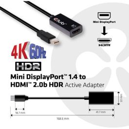 Club3D Adaptador Activo Mini DisplayPort 1.4 a HDMI 2.0b HDR 4K 60Hz - Negro para Windows/Mac