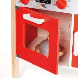 Cocina de madera roja con 10 accesorios 85,5x30x60 cm