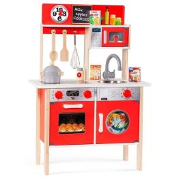 Cocina de madera roja con 10 accesorios 85,5x30x60 cm